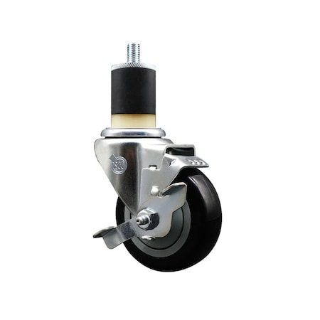 Service Caster 3.5'' Black Poly Swivel 1-7/8'' Expanding Stem Caster with Brake SCC-EX20S3514-PPUB-BLK-TLB-178
